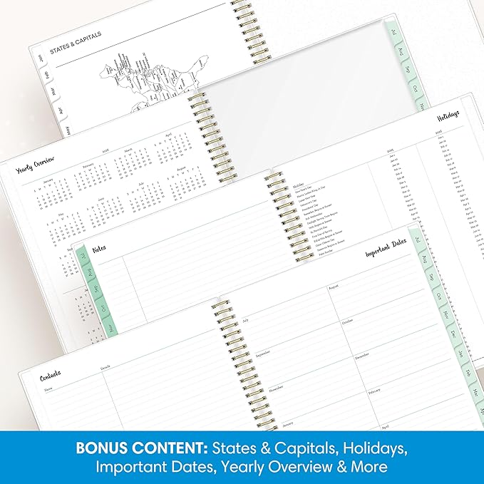 Blue Sky 2026-2027 Weekly and Monthly Academic Year Planner Calendar, July 2026 - June 2027, 8.5" x 11", Flexible Cover, Wirebound, Laminated Tabs, Storage Pocket, Laurel