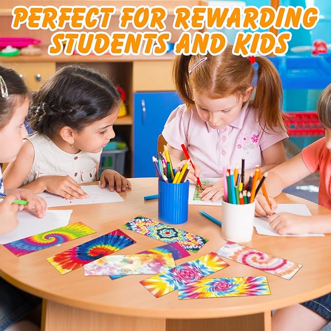 Chinco 120 Pieces Bookmarks for Kids Set Cute Book Marks Gifts for Kids Cartoon Inspirational Motivational Paper Bookmark Pack for Book Lovers Adults Teacher Women Funny Reading Gift(Tie Dye)