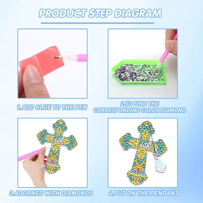Cross Diamond Art Bookmark Kit: 8 Pcs Christian Bookmarks with Pendant, Spiritual Diamond Painting Book Mark Gifts for Reading Lovers DIY Crafts