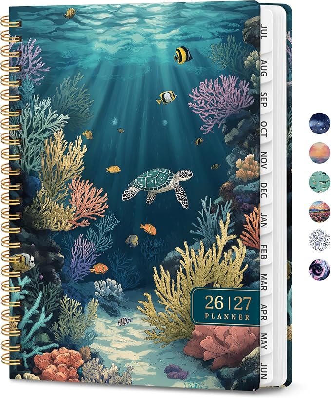 Planner 2026-2027, Monthly and Weekly Calendar Academic Planner July 2026 - June 2027, Hardcover Student Teacher Planning Agenda Book with Tabs, Perfect for Office School Supplies, A5 (6.3" x 8.5") - Ocean Travel