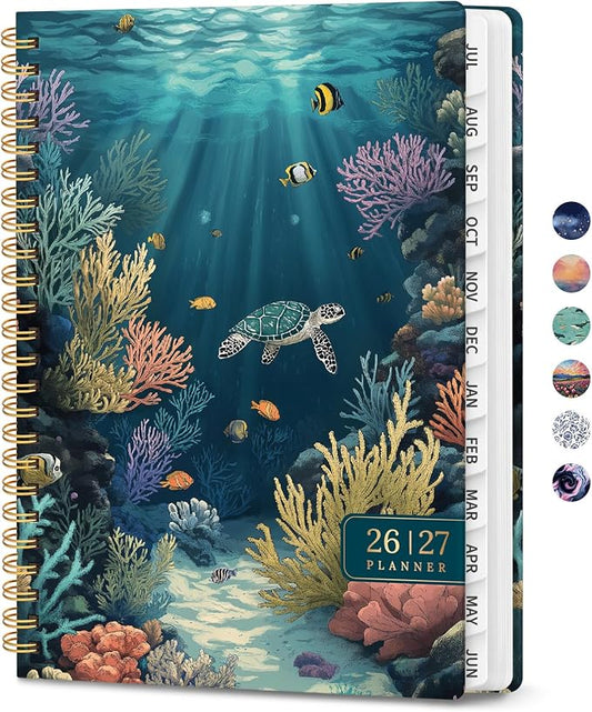 Planner 2026-2027, Monthly and Weekly Calendar Academic Planner July 2026 - June 2027, Hardcover Student Teacher Planning Agenda Book with Tabs, Perfect for Office School Supplies, A5 (6.3" x 8.5") - Ocean Travel
