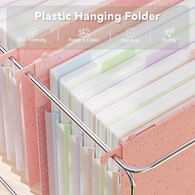 ANSOOK Hanging File Folders Letter Size, 7 Accordion Pockets Expandable File Organizer, 3 Pack Hanging File Folders for Filing Cabinet, Designed for Bulky Files, Medical Charts, 50% Wheat Straw (Pink)