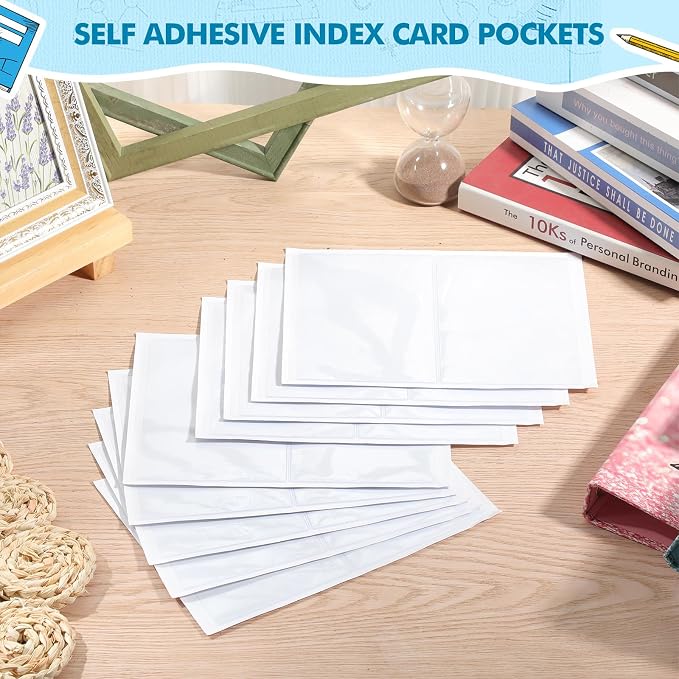 Outus 30 Pcs Self Adhesive Shop Ticket Holders Clear Plastic Sleeves Adhesive Pockets Work Order Job Ticket Holders for Back to School Student Label Home Office Posting Signs (6 x 4 Inch)