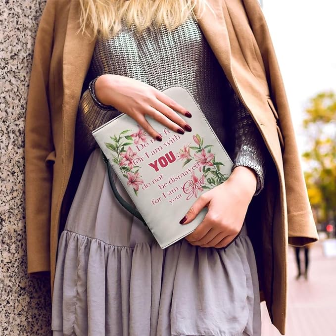 Pink Flower Bible Cover Bag with for Women Bible Cover Carrier Bag for Girls Carrying Organizer Bag Bible Accessories Gift-Size：XL