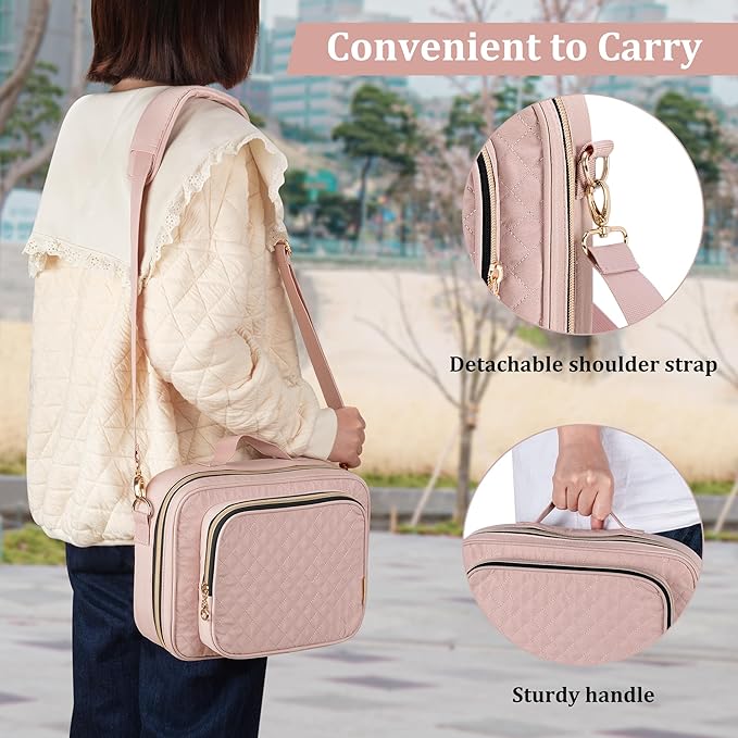 Teamoy Journal Supplies Storage Case, Journal Supplies Holder with Detachable Pen Slots, Travel Organizer Holder for B5 Notebooks, Planner, Pens, Journal Supplies and Accessories, Pink Quilted