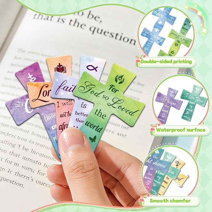 50Pack Magnetic Bookmarks Bulk Cross Bible Bookmark Christian Bookmarks for Women Men Kids Adults Teacher Book Lovers Gifts, Book Marks for Reading Religious Verses Magnet Bookmark Clips (Watercolor)