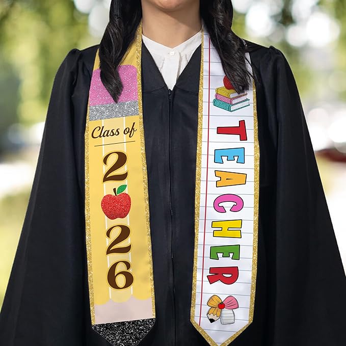 MDPrints Global Customized Graduation Stole Class Of 2026, Personalized Pencil Stole for Teacher, Gift For Graduation
