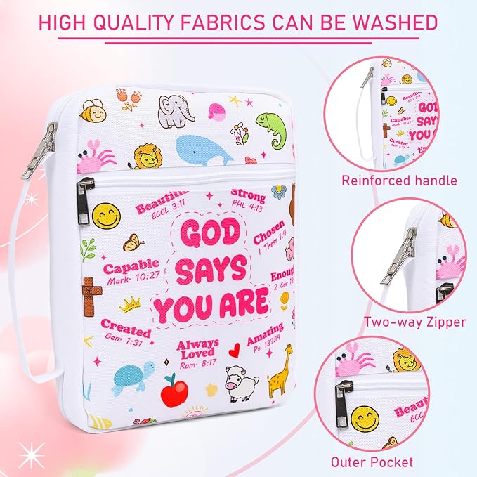 Wxiben Bible Cover Case for Women - Bible Carrying Case with Handle and Zippered Pocket Animal God Says You are Bible Holder Bags Christian Gifts for Girls Church Bible Study Supplies Accessories