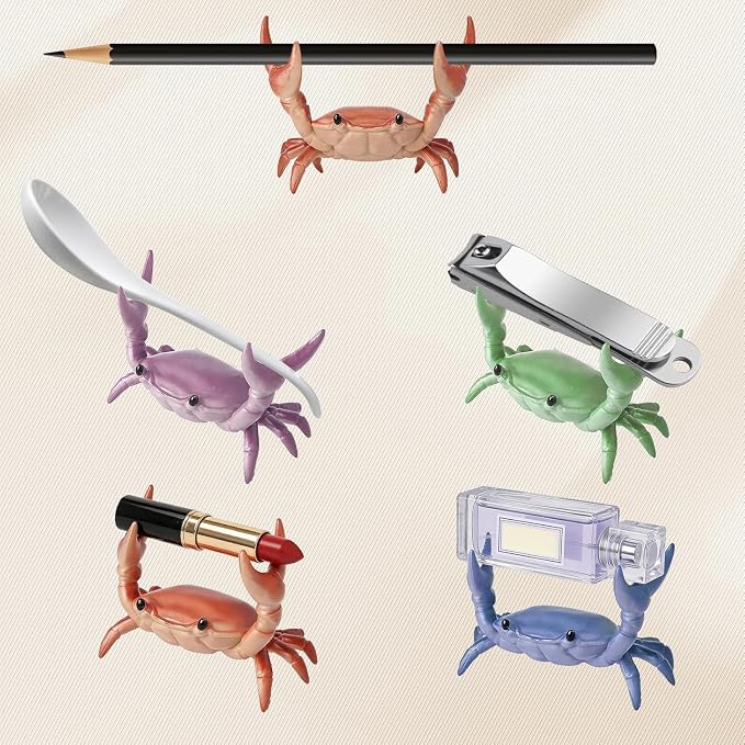 Desk Crab Pen Holder, Creative Weightlifting Crab Pencil Stand, Organizer for Small Items, Cute Office Decor (4pc)