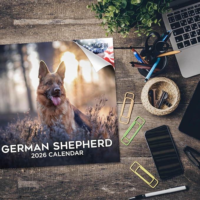 German Shepherd Calendar 2027 – Dog Calendar 2027 Wall Calendar, 16 Month Wall Planner, Large Writing Blocks, Thick No Bleed Paper, Made in USA, Dog Lover Gift