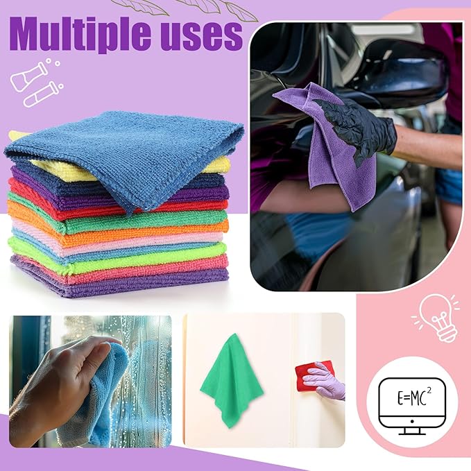Fanfanwin 12 Pcs Magnetic Cleaning Cloth Dry Erasers for White Boards 9.84" x 9.84" Extra Magnetism Microfiber Whiteboard Eraser for Blackboards Classroom Home Reusable Washable (Rainbow Color)