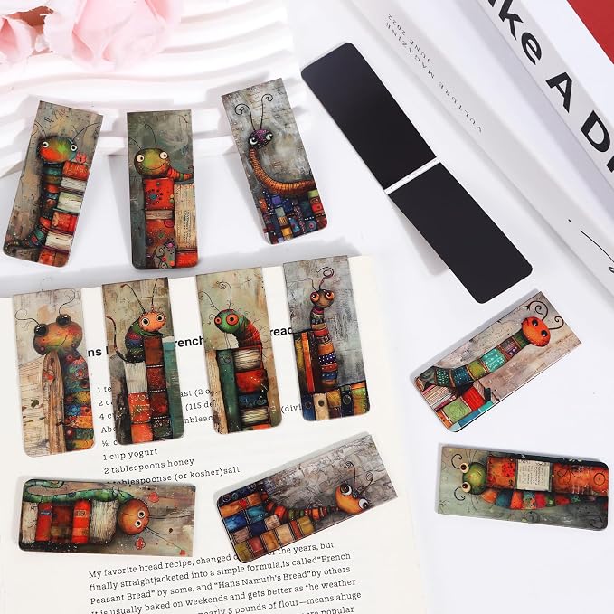 Funny Bookworms Magnetic Bookmark Gift - Wxiben 30 Pcs Book Lover Bookmarks Magnets Bookish Book Marks Cute Insects Page Magnets Marker Clip Gift for Women Men Students Teacher Teens Reading