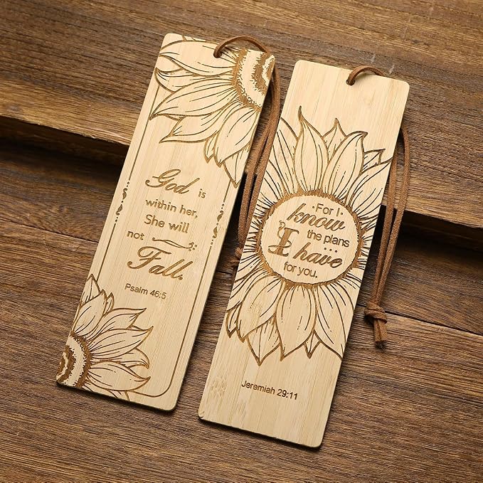 2 Pcs Bible Bookmarks for Women, Sunflower Bamboo Religious Christian Bookmarks Gifts for Women Book Marks for Reading (Sunflower)
