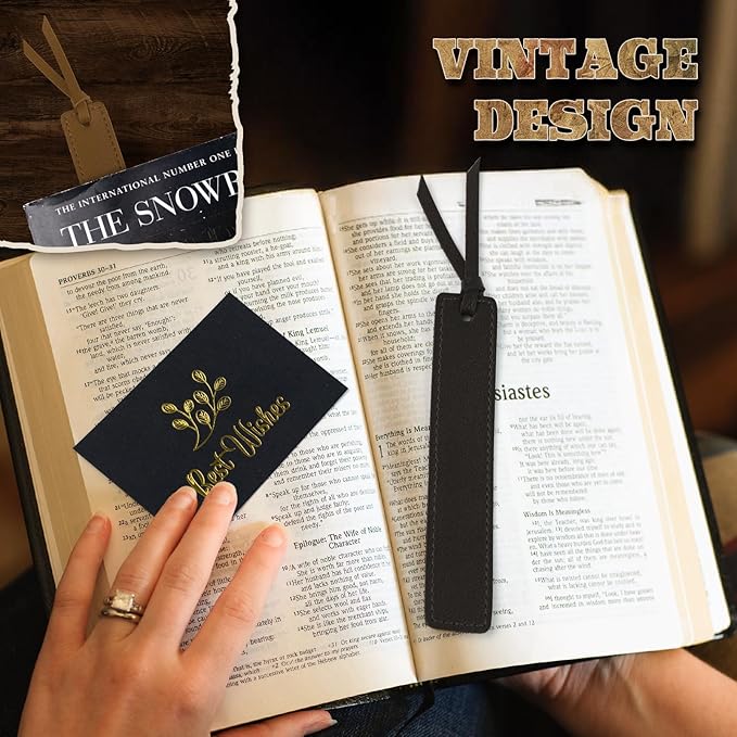 MIXVOVA 12 Pcs Leather Bookmark with Tassel, Classic Style Bookmark, 0.05 Inches Thin Handmade Stitched Bookmarks for Men, Book Marks for Reading, Gifts for Book Lovers, Readers