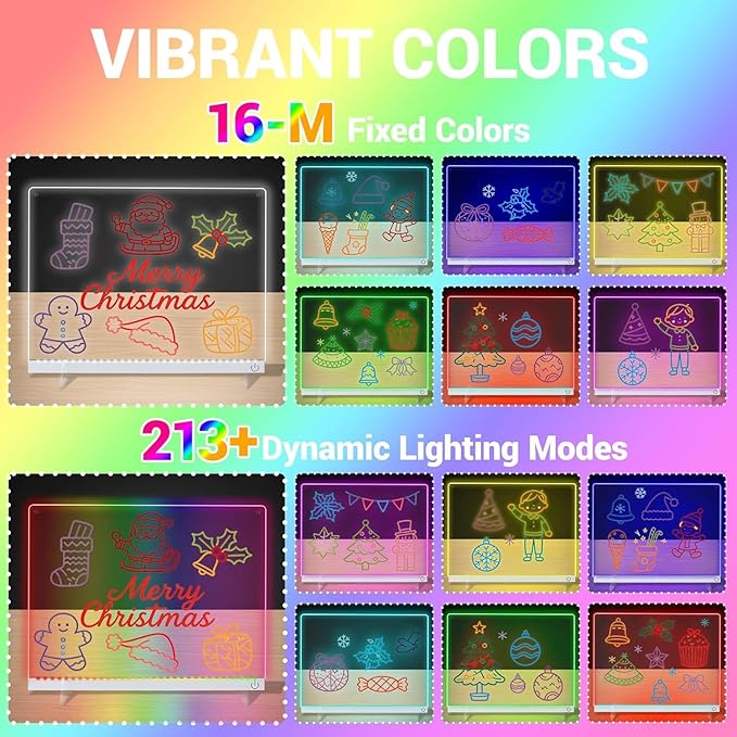LED Note Board with Colors 12-Color Illuminated Acrylic Drawing Board - Dry-Erase Night Light with Stand for Home/Office/Gift/Festival (14.1"x10.9"W)