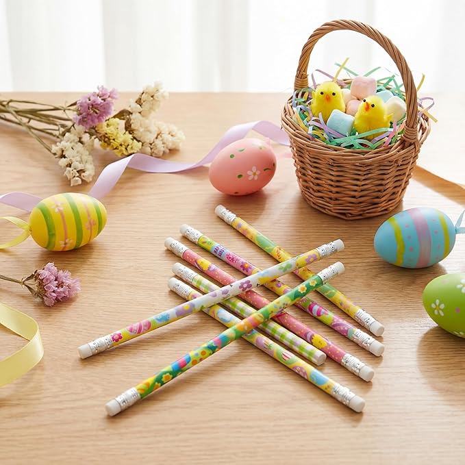 Outus 48 Pieces Easter Pencils with Eraser Holiday Wood Cute Pencils for Happy Easter Egg Spring Party Supplies Favors Rewards, 8 Styles