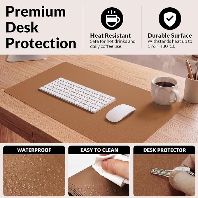 AFIING Cork Desk Mat, Brown, 23.6" x 13.8", Desk Pad Protector | Dual-Sided Cork & PU Leather, Non-Slip & Waterproof, For Office, Home & Study