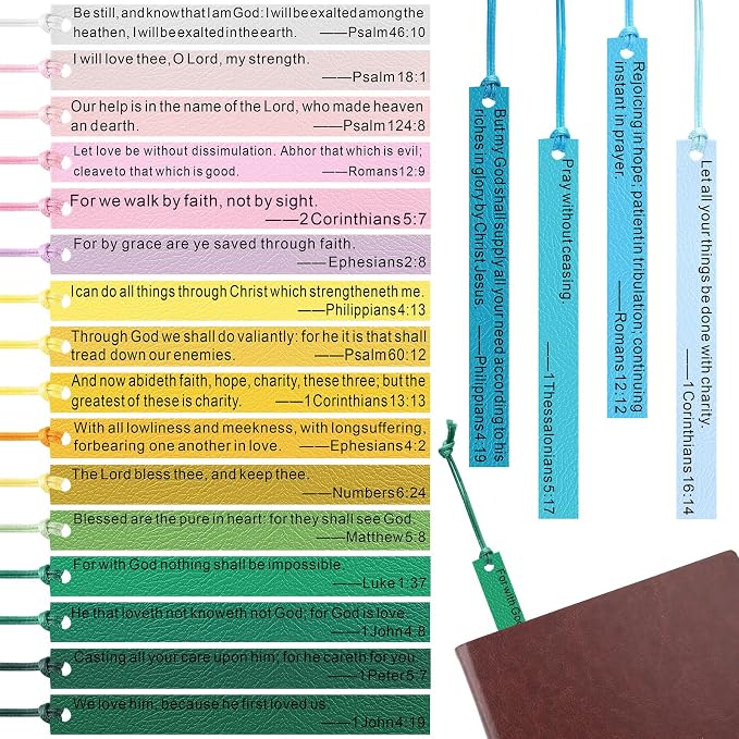 Roowest 20 Pcs Christian Father Day Gifts Bible Bookmark Inspirational Book Markers Religious Gifts for Christian Leather Bookmark Scripture Church Supplies Reading Reward, 20 Styles(Colorful)