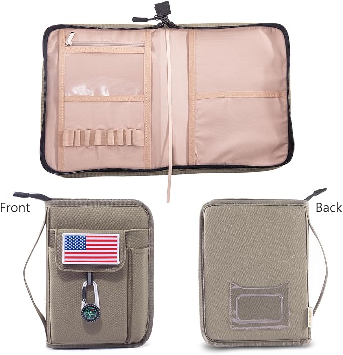 Handbook Book Cover Compatible with BoyScoouts Handbook with Amercan Flag Patch and Compass - Book Sleeve - Handbook Protector for Boys Girls