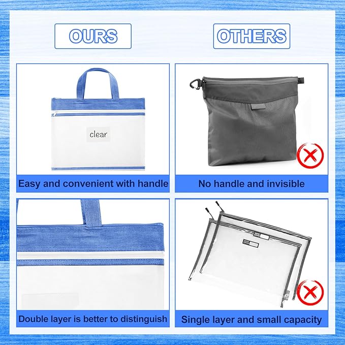 Zhehao 48 Pcs Student Book Pouches with Handle Document Bag Sew Project Bag for Quilting Mesh Zipper Pouch File Artwork Storage Organize for A4 Files, 14 x 11 Inch