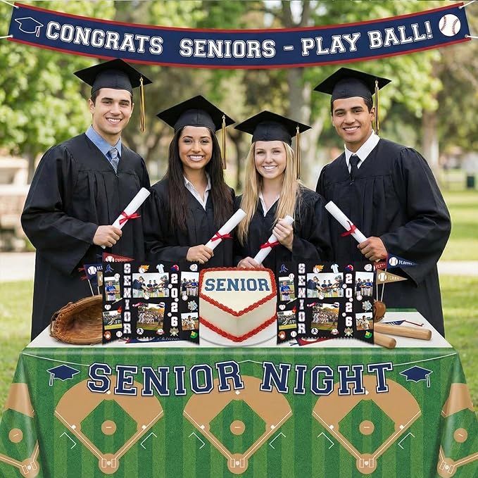 Tinlade 3 Set Baseball Senior Night Gifts Senior 2026 Photo Display Board 24" x 16" Trifold Poster Board with Baseball Themed Stickers for Graduation Picture Frame Sport Theme Party Supplies