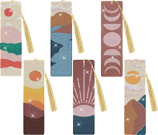 Boho Diamond Art Bookmarks Kit - DIY Diamond Painting Bookmarks with Sun and Moon Mountain Painting Kits for Making Beginner Kids Adults