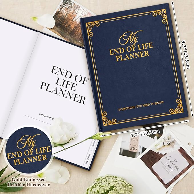 Lanpn End of Life Planner Death Organizer with Tabs, Final Wishes & Financial Estate Planning Journal, When I Die Journal for Senior, Before Death Life and Care Plan Book, Blue, Leather Hardcover