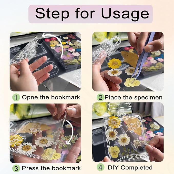 40PCS DIY Transparent Dried Flower Bookmark Kit, Cute Bookmark Making Kit for Women, Men, Crafts for Seniors to Make Your Own Personalized Bookmark, Gifts for Readers, Kids, Teens, Adults