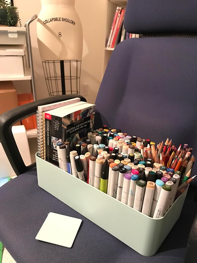 Portable Caddy Organizer -2 Stackable Plastic Caddy with Handle | Desk, Makeup, Dorm Caddy, Classroom Art Organizers (Made In Usa) (Mint/Lavender)