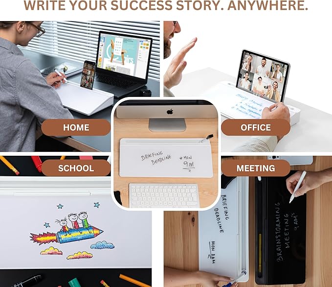 GAROOD Desktop Whiteboard with Storage Desk White Board Desk Board Glass White Board with Stand Home Office Organizer Phone Holder 15.8X7X2 inches