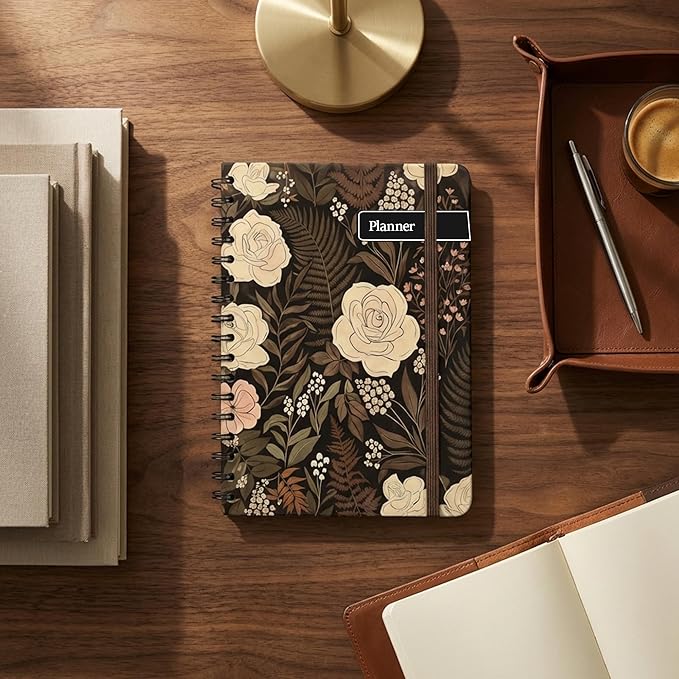 Undated Monthly and Weekly Planner - 12 Month Calendar Planner Notebook with Week Days - Hardcover Undated Planners Blank Agenda Book - A5 Jungle Rose