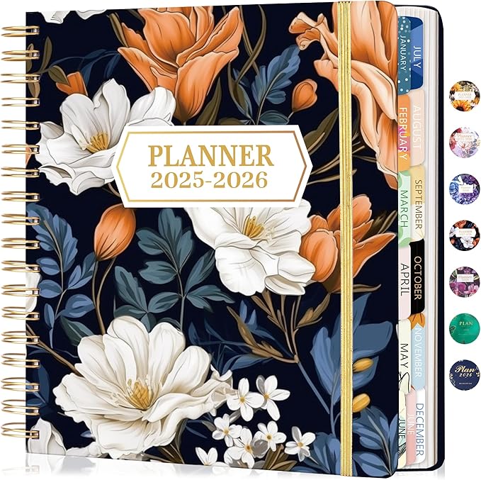 CAGIE 2026 Planner Weekly and Monthly, Jan-Dec 2026 8.3 x 9.3 Inch Hardcover Spiral Bound, 13 Tabs and Pocket, Floral Daily Planner for Women, Perfect 2026 Yearly Calendar Planner