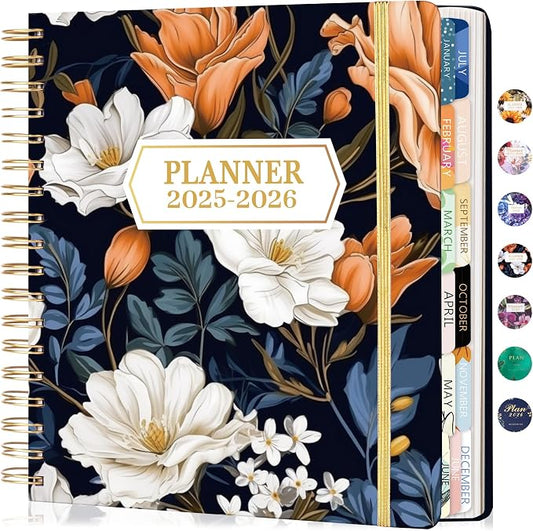 CAGIE 2026 Planner Weekly and Monthly, Jan-Dec 2026 8.3 x 9.3 Inch Hardcover Spiral Bound, 13 Tabs and Pocket, Floral Daily Planner for Women, Perfect 2026 Yearly Calendar Planner