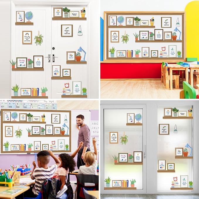 GOLDGAO Bookshelf Bulletin Board Set for Classroom Decor - Back to School Plant Theme Library Inspirational Reading Poster Cutouts for School Library Office Chalkboard Wall Door Decor