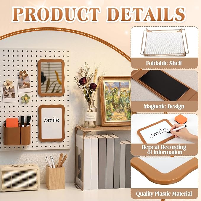 Colarr 16 Pcs Brown Locker Accessories for Girls Includes Magnetic Whiteboard & Mirror Locker Shelf Pen Holder 2 Dry Erase Marker & Eraser 9 Flowers for Back to School Essentials Decoration
