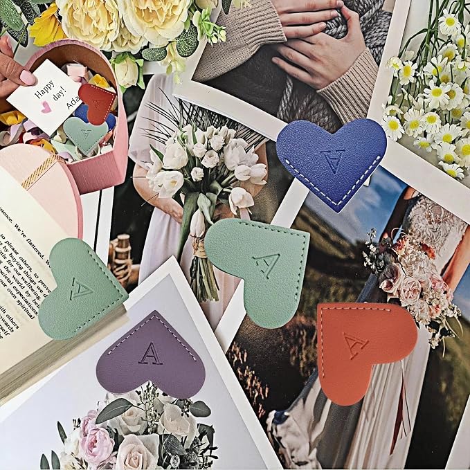 Personalized Leather Heart Bookmarks with Initials, 26 Letters Custom Corner Book Mark for Reading Women,Teacher, Student, Book Lovers Book Marker, Meaningful Gifts(Purple & Orange,C)