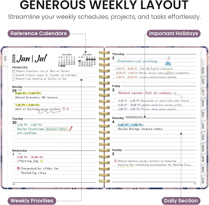 Planner 2026–2027, Academic Year Monthly & Weekly Calendar Book, Jul 2026–Jun 2027, Hardcover Organizer with Tabs, Student & Teacher Planner, 6.3" x 8.5", Savanna Tales