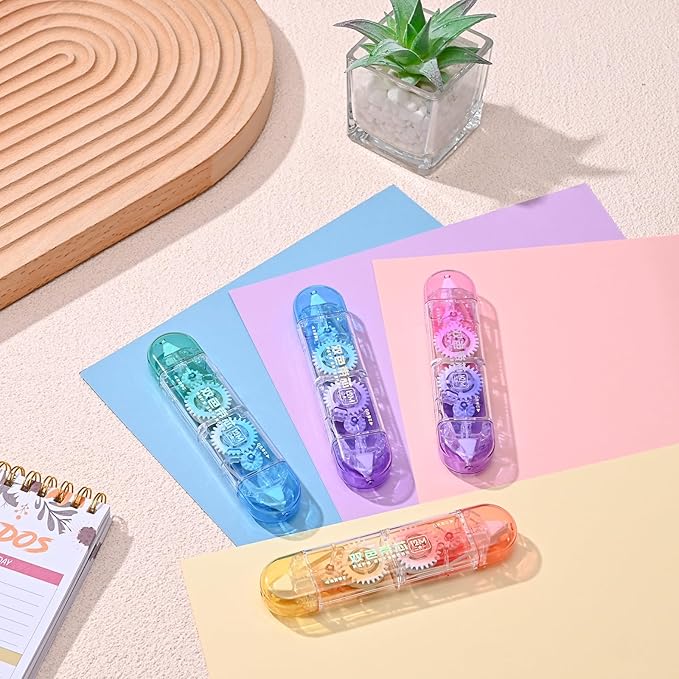 Temiary 4 Pcs 2 in 1 White & Beige Correction Tapes Pens, Quick Dry White Smooth Pull Out Pen for Writing, Cute Tapes Easy to Use for Classroom Office Back to School Supplies (Gradient)
