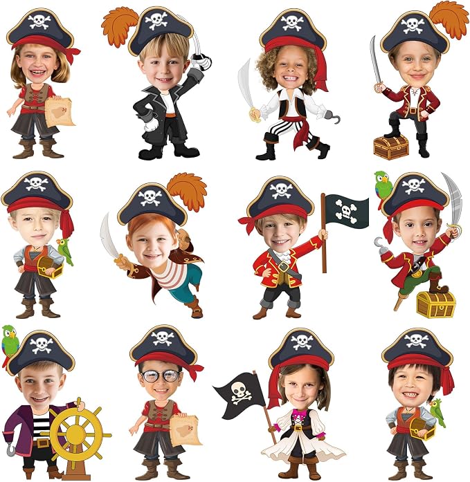 60pcs Pirate Cutouts Pirate Treasure Theme Bulletin Board Decorations Skull Hat Paper Cut-Outs Nautical Adventure Classroom Decor for Boy Girl DIY Craft Photo Kindergarten Preschool Wall Door Supplies