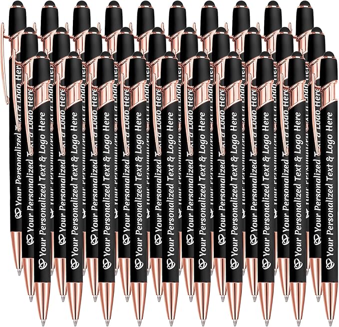 STREADVE Personalized Custom Pens 30 Engraved Writing Pen with Name Logo, Customized Promotional Items Stylus Pen Gifts for Men Women Realtor Nurse Wedding Business, Black