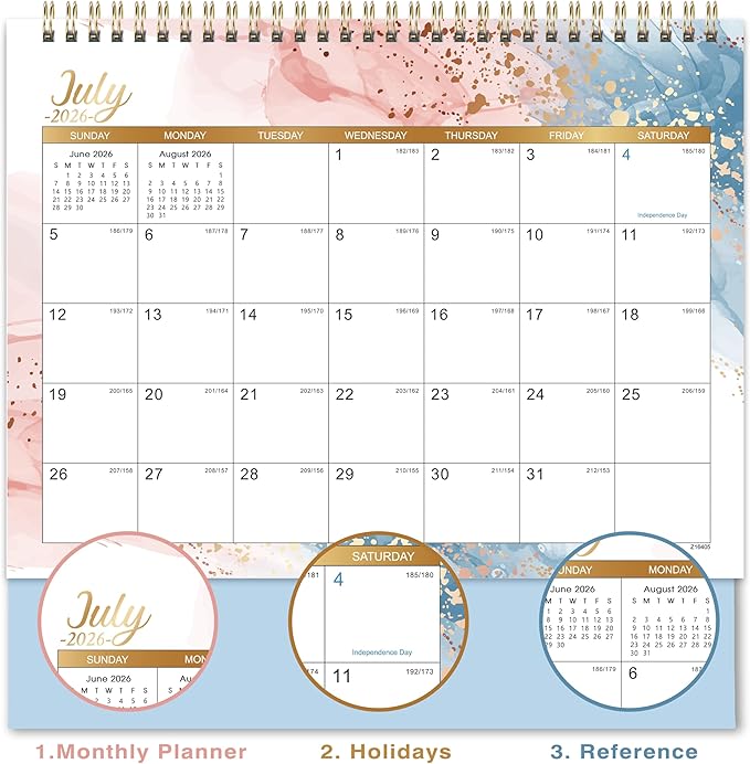 Desk Calendar 2026-2027 - 18 Months Desk Calendar 2026-2027, July 2026 - December 2027, 9.8'' x 8.3'', Standing Flip Desktop Calendars with 4 More Months Reference Calendars