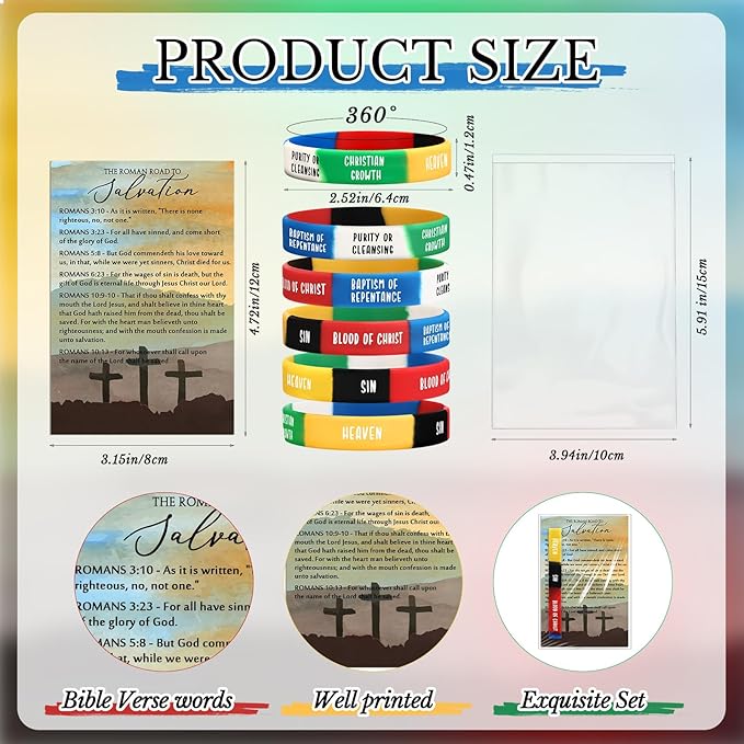 Gemscream 200 Sets Plan of Salvation Bracelets with Plan of Salvation Card Gospel Bracelet Christian Silicone Bracelets Gospel Tracts Father's Day Scripture Gift for Women Men Church Pastor
