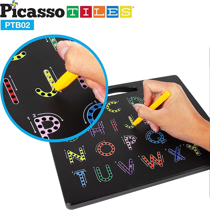 PicassoTiles Magnetic Board Alphabet + Number + Freestyle Writing, 2-in-1 ABC A-Z Upper Case Capital and Lowercase Letter Writing Reading Playboard 12x10 inch Large Magnet Tablet Pad Erasable Reusable