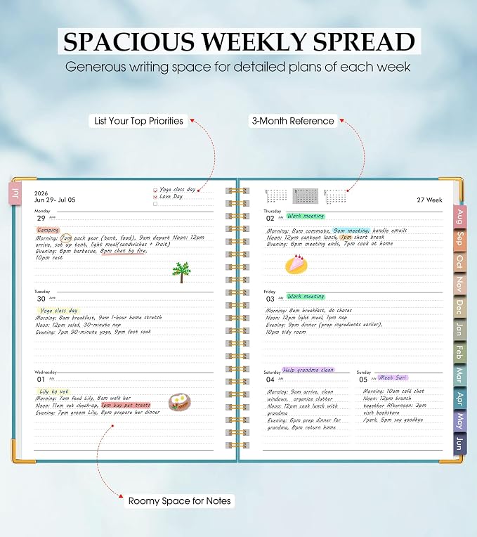 Academic Planner 2026-2027, Hardcover Leather Weekly and Monthly Calendar Planner from July 2026 - June 2027, A4 8.5" x 11" Daily Agenda with Tabs, College School Organizer for Student Teacher, Pacific Green