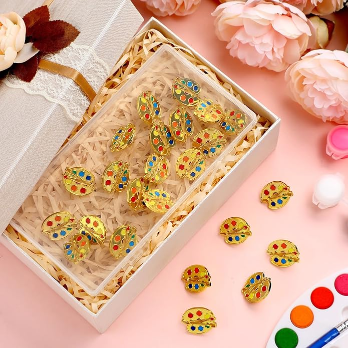 Liliaafar Paint Palette and Brush Artist Enamel Lapel Pin Hat Tie Pins Set Art Themed Brooches for Graduation Classmates Friends Art Lover Student Teacher Appreciation Gift Supplies