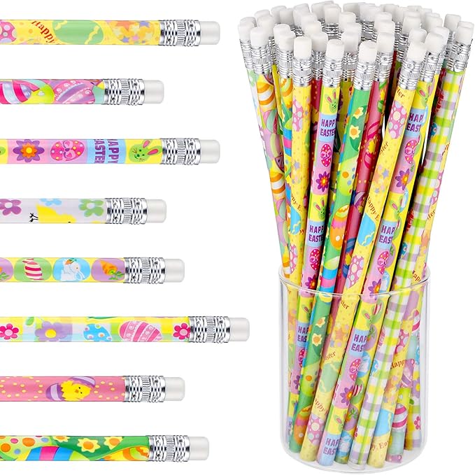 Outus 48 Pieces Easter Pencils with Eraser Holiday Wood Cute Pencils for Happy Easter Egg Spring Party Supplies Favors Rewards, 8 Styles