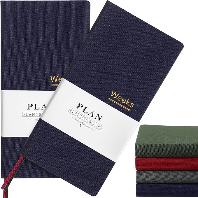 Fuyoooo 2 Pcs Weeks Planner Gift for Christmas, A6 / 3.9x7.4 inch Portable Planner Undated Pocket Size Calendar Year Month Week Mini Slim Notebook Journal Schedule for Traveler Office (Navy Blue)