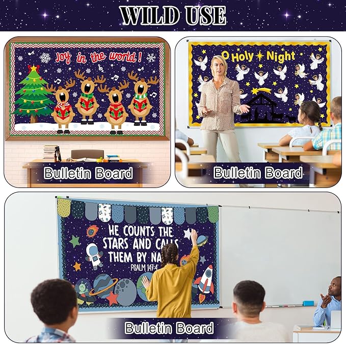 Outer Space Bulletin Board Roll Reusable Waterproof Erasable Night Sky Non-Woven Fabric Bulletin Board Fade Resistant Wrinkle Resistant Galaxy Planet Poster for Classroom Decor Wrap Craft 15.5" x12ft