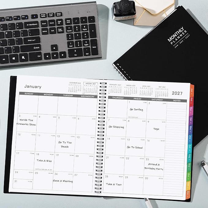 2027 Planner-2027 Monthly Planner, Jan 2027-Dec 2027, 9" x 11" | 12-Month Calendar Planner with Inner Pocket and Colorful Monthly Tabs, Ideal for School and Work