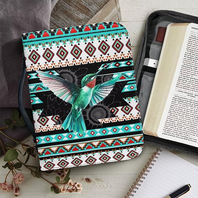 Leather Bible Cover Large Bible Case for Women Bible Bags with Bookmark Set,Aztec Boho Bird,X-Large